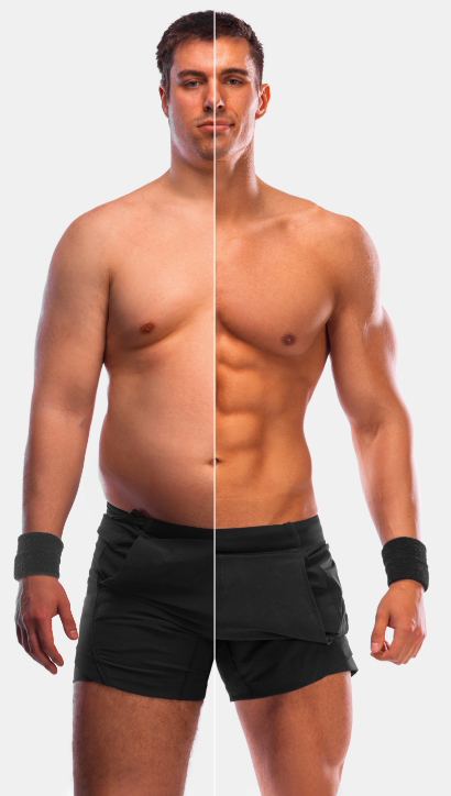 Two pictures of a man before and after he loses weight.